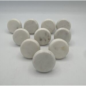 Set of 10 White Marble Drawer Knobs 1.75" Round Cabinet Pulls Vintage Hardware
